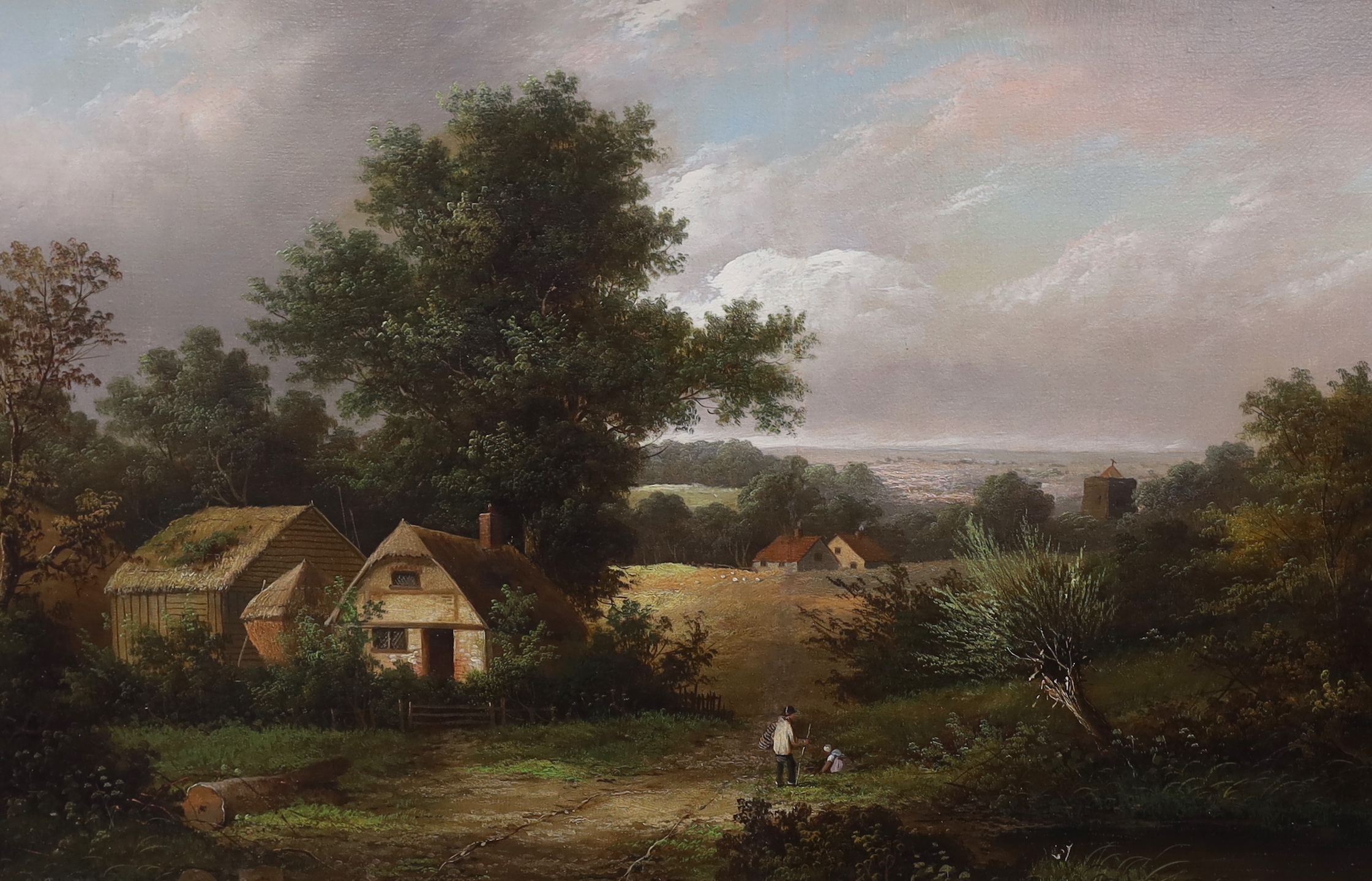 William Yates (1845-1934), pair of oils on canvas, Figures before thatched cottages, signed, each 75cm x 49cm